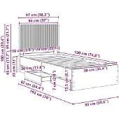 vidaXL Bedframe met opbergruimte en hoofdbord Betongrijs 90 x 190 cm