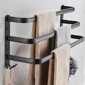 Arhatreya Zwart 3-laags handdoekenrek met 2 haken, 30cm, aluminium