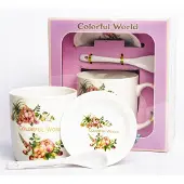 Artpol Keramische Mok met Lepel en Schotel, 330ml, Veelkleurig
