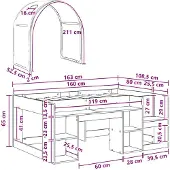 vidaXL Bed met tunnel, 3 stuks, Sonoma eikenhout en blauw houtvezel
