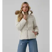 GUESS Korte gewatteerde jas met beige ceintuur