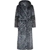 Gaubert Unisex Lange Fleece Badjas Met Capuchon – Zwarte Panterprint
