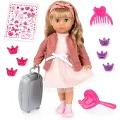 Bayer Design 94634AT Charlene pop, interactief met haar, lacht, maakt kusgeluid, functionele pop, zacht lichaam, gesloten ogen, met accessoires, 46 cm