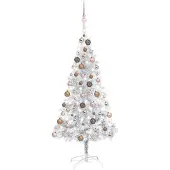 Syfax Kunstkerstboom met verlichting en kerstballen 150 cm PET zilver