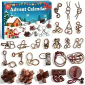 Merkloos Adventskalender 2026, 24 dagen, metalen ringen, houten IQ-puzzels, gezelschapsspel
