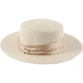 Emilie collection - Dames Hoed – creme - Elegante Zomerhoed met Pareldetail – Bruiloft & Kerk – Brede Rand 8 cm