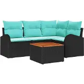 vidaXL Tuinset met 5 delen, zwart en turquoise, van polyrotan