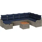 vidaXL Tuinset met 9 stukken, grijs, van polyrotan
