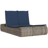vidaXL Ligbed 2-persoons met kussens poly rattan grijs