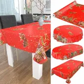 ANRO Tafelkleed Kerstman met Sterren Rood 260x140cm Met sierband Afwasbaar Waterafstotend