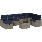 vidaXL Tuinbank Set 9 st Grijs poly rattan