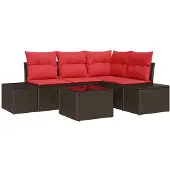 vidaXL Tuinbank Set met opslag Bruin en Rood poly rattan