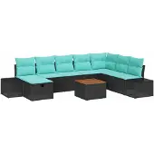 vidaXL Tuinbank Set 9 st Zwart Poly rattan