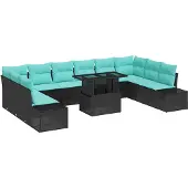 vidaXL Tuinset met 11 delen, zwart, van polyrotan