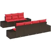 vidaXL Tuinbank Set 8 st Beige en Rood poly rattan