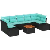vidaXL Tuinset met 8 zitplaatsen, zwart, van polyrotan