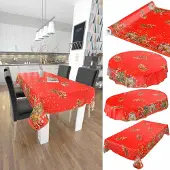 ANRO Tafelkleed Kerstman met Sterren Rood Ovaal 200x140cm Met sierband Afwasbaar Waterafstotend