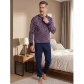 Pastunette Pyjama lang 'Northern Nights' donkerblauw / bordeaux