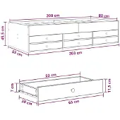 vidaXL Bedframe met opbergruimte, zwart eikenhout, 80 x 200 cm