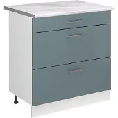 Vicco Keukenonderkast R-Line Blauw-grijs/Wit 80 cm met 3 laden marmer werkblad, Model 72362