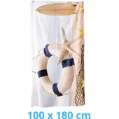 Mariall Kleurrijke strandlaken 100x180 cm reddingsboei en zeesterren – maritiem design- microvezel