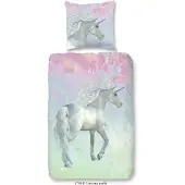 Muller Textil Kinderovertrekset Unicorn Katoen, Renforcé, 135x200, Rits, Kind, Meisje, Eenhoorn (2-delig)