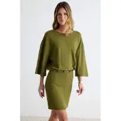 Trendyol TRENDYOLMİLLA Dames Kaki Effen Kort / Mini Driekwart mouw Bodycon Jurken