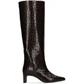 Manfield Bruine leren hoge laarzen met croco print | Maat 39