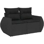 VMP Comfortabele 2-persoons loungeset tuinmeubelen zwart polyrattan