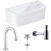 GROHE Euro fonteinset – 36.9x18x12 cm – keramiek wit – gebogen chromen kraan – met Saniclass sifon sw1175/0437366/sw6267/sw197129/