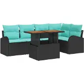 vidaXL Tuinbank Set 6 st Zwart Poly rattan