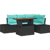 vidaXL Tuinset, 5-delig, zwarte polyrotan, 4 zitplaatsen