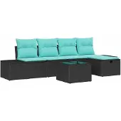 vidaXL Tuinset met 6 zitplaatsen, zwart, van polyrotan