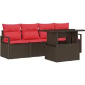 vidaXL Tuinbank Set 5 st Bruin Poly rattan