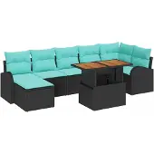 vidaXL Tuinbank Set 8 st Zwart Poly rattan