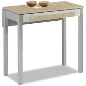 Dripio Uitschuifbare keukentafel, 90x50 cm, met klapbare vleugels, aluminium frame, eikenhoutlook