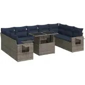 vidaXL 10-delige loungeset voor de tuin met kussens, grijs, polyrotan, acaciahout