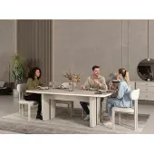 AEA Modern Esszimmer Set Esstisch 4x Stühle Beige Holz Textil Elegant