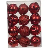 Décoris Kerstbelletjes | | 12 stuks (Ø 3 cm, Metaal, Rood)
