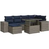 vidaXL 9-delige tuinmeubelset met kussens, grijs, polyrotan, acaciahout