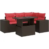 vidaXL 5-delige Loungeset met kussens poly rattan acacia bruin