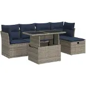 vidaXL 6-delige tuinmeubelset met kussens, grijs, polyrotan, acaciahout