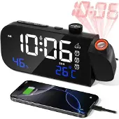 Dripio Digitale projectie-wekker met temperatuurindicator, 3 alarmtijden, zwart
