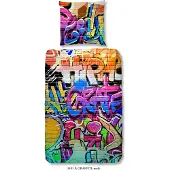 Muller Textil Goedemorgen kinderslaapkamerbeddengoed met graffiti-print - 135x200 cm - 100% katoen