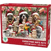 Broccoli Kerstpuzzel 1000 Stukjes - Puzzel Kerstmis Volwassenen - Christmas Hats Pets - Dieren met Kerstmuts - FSC - 68 x 48 cm - Legpuzzel Kerst