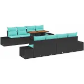 vidaXL Tuinset, 9-delig, zwart, polyrotan