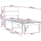 vidaXL Eenpersoonsbed met hoofdbord ROSTOCK Donkerbruin 90 x 190 cm