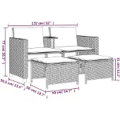 vidaXL Tuinset, 2-zitsbank met tafel en voetenbankjes, bruin, polyrotan