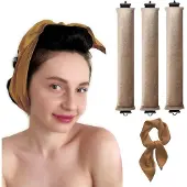 Famanu – Krulspelden set van 3 stuks voor heatless overnight curls, fluwelen haarrollers met haaksluiting, zacht en buigzaam, handgemaakt zonder hitte, kleur beige