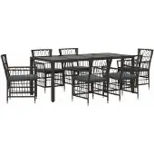 vidaXL Buiten Eettafel Set 7 st Zwart poly rattan